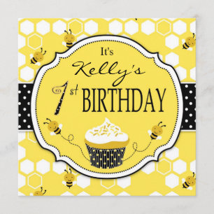 Bumble Bee Cupcake First Birthday Invitation