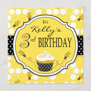 Bumble Bee Cupcake Third Birthday Invitation