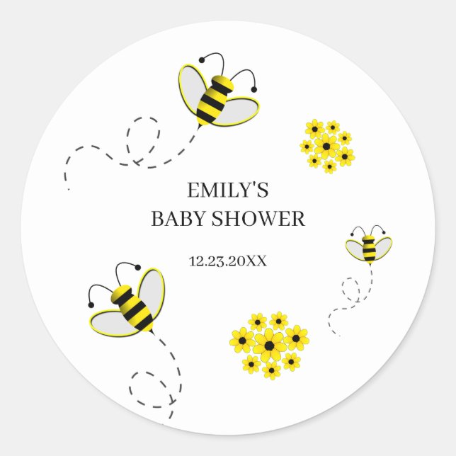 Bumble Bee Custom Baby Shower Classic Round Sticke Sticker (Front)
