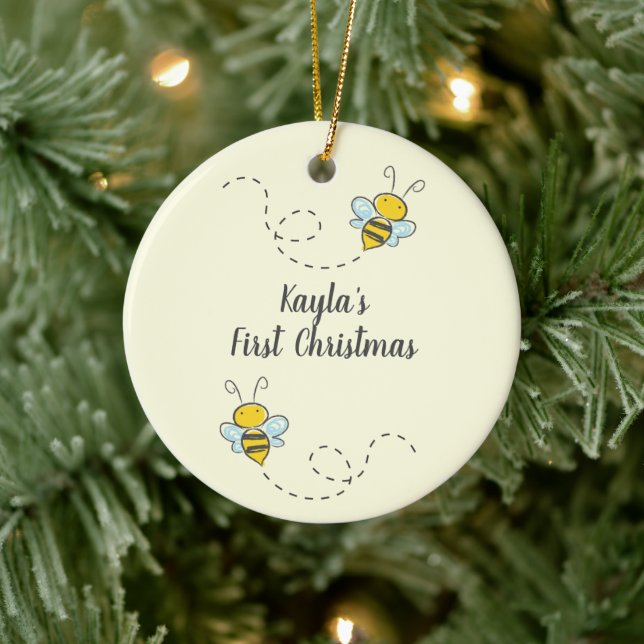 Bumble Bee Custom First Christmas Ceramic Ornament (Tree)