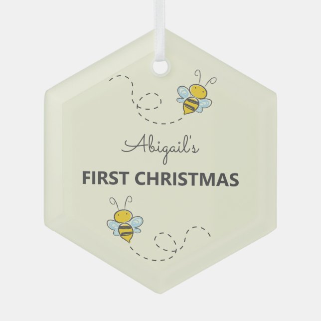 Bumble Bee Custom First Christmas Glass Ornament (Front)