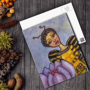 Bumble Bee Fairy on Flower Postcard