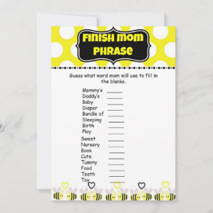 Bumble Bee Finish Mommy's Phrases Baby Shower Game