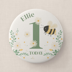 Bumble Bee First Bee-Day Birthday Badge 4 Inch Round Button