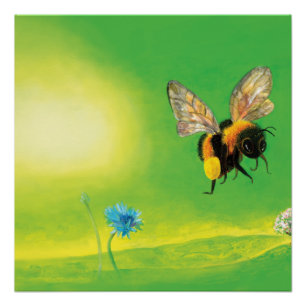 Bumble bee flying illustration poster
