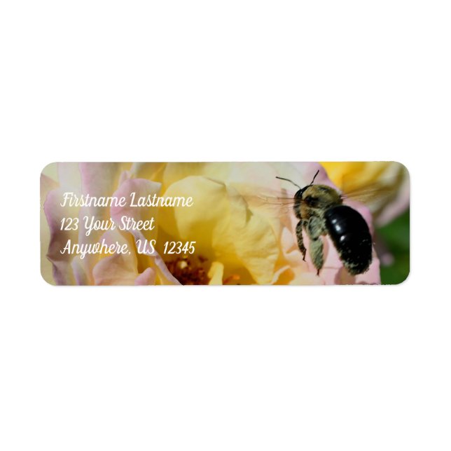 Bumble Bee Flying Into Pink Rose Address (Front)