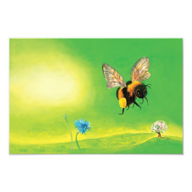 Bumble bee flying over a meadow Illustration Photo Print (Front)