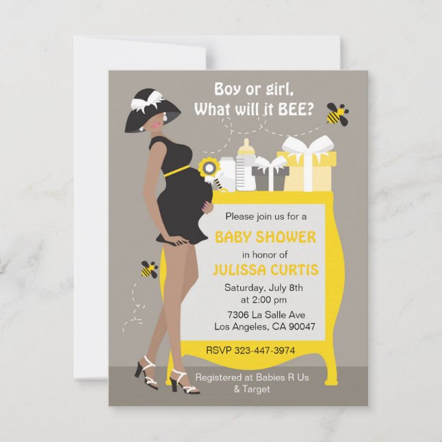 Bumble Bee Gender Reveal Invitations - African (Front)