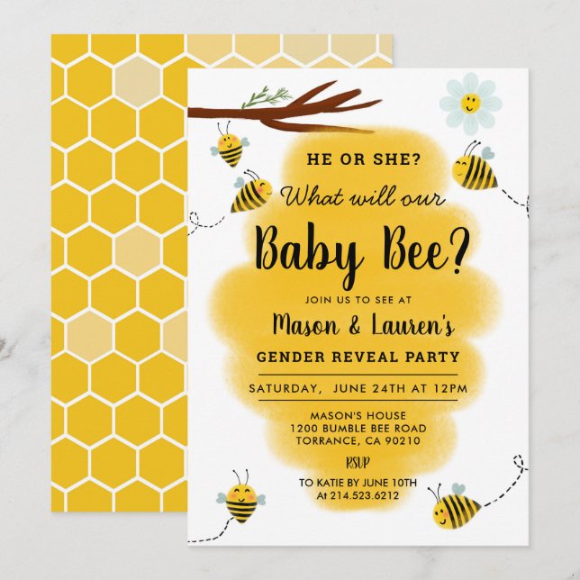 Bumble Bee Genre Révélation Partie Invitation (Devant / Derrière)