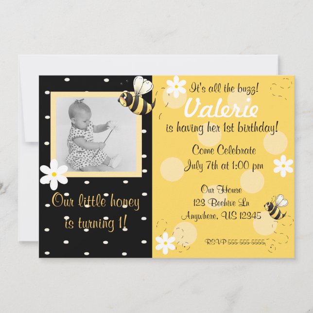 Bumble Bee Girls Birthday Invitation (Front)