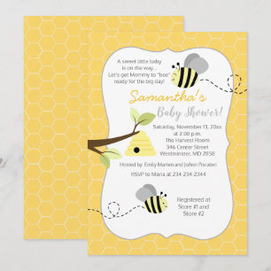 Bumble Bee Grey Yellow Gender Neutral Invitation