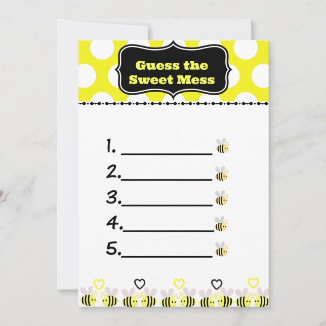 Bumble Bee Guess the Sweet Mess Card, Poo Game (Front)