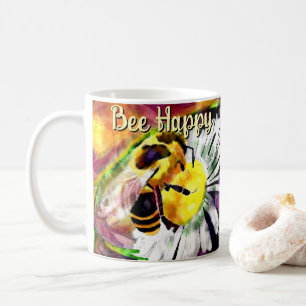 Bumble Bee Happy Daisy Flower Floral Watercolor Coffee Mug