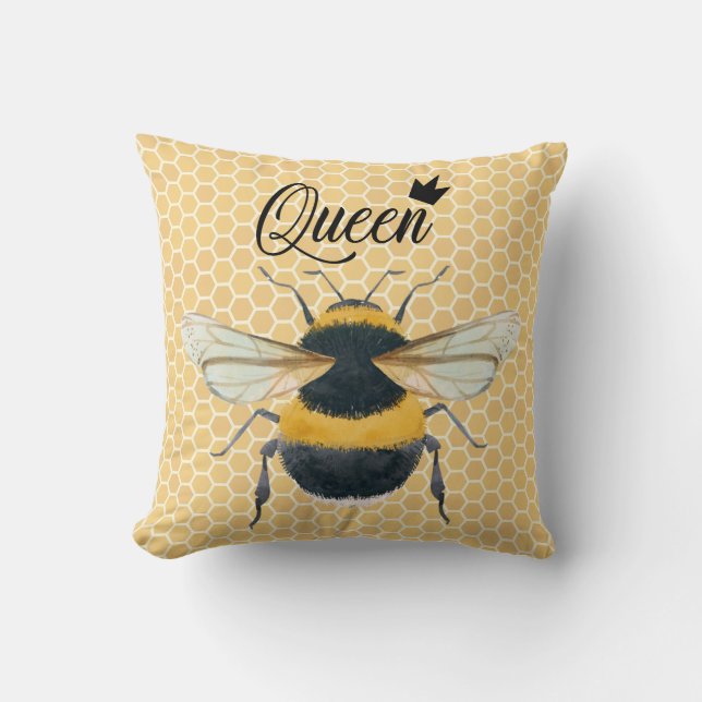 Bumble Bee Honeybee Queen Bee Throw Pillow (Front)