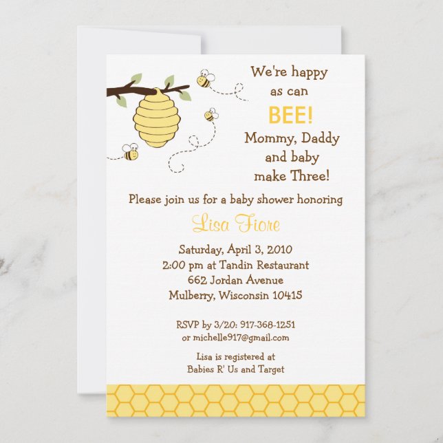 Bumble Bee Honeycomb Baby Shower Invitations (Devant)