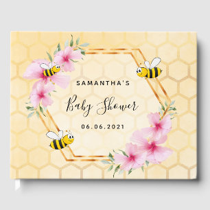 Bumble bee honeycomb pink florals baby shower guest book