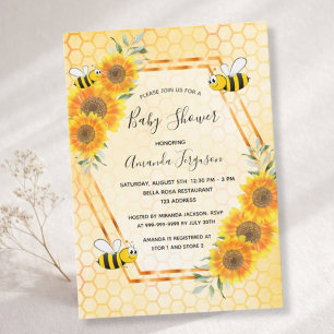 Bumble bee honeycomb sunflowers baby shower invitation