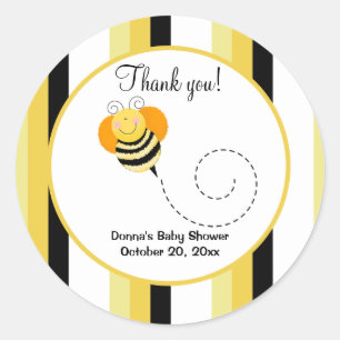 Bumble Bee Hop Bee Sticker Faveur Rond - Striped