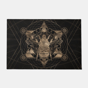 Bumble Bee in Sacred Geometry - Black and Gold Doormat