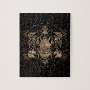 Bumble Bee in Sacred Geometry - Black and Gold Jigsaw Puzzle