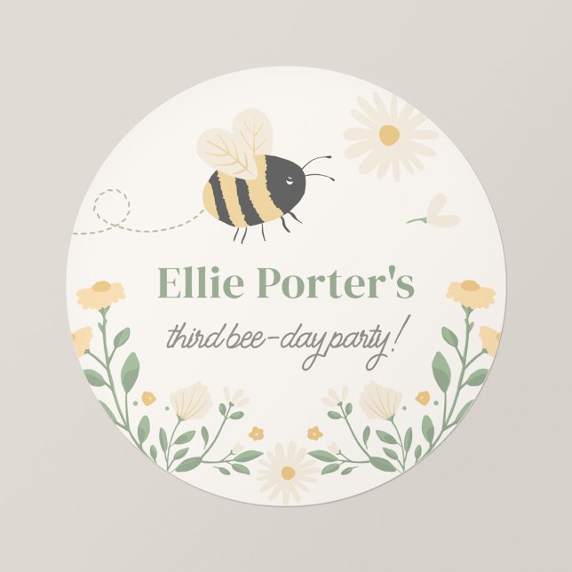 Bumble Bee Kid's Party Personalized Sticker (Wildflower Flight - Personalized Honey Bee Birthday Sticker)