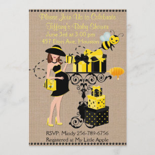 Bumble Bee Lady Jaune Baby shower noir Invitation
