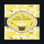 Bumble Bee Magnet SQBIZ<br><div class="desc">Sweet bumble bees with polka dot print and a yummy cupcake business magnet.</div>