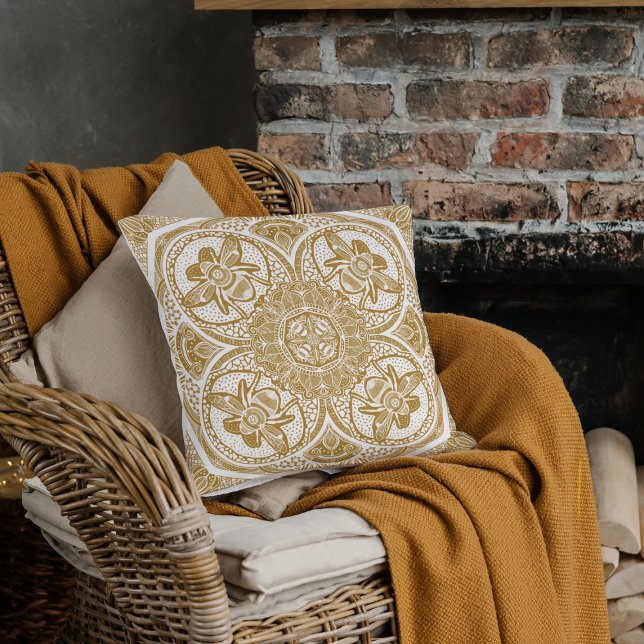 Bumble Bee Mandala Choose Your Colour Throw Pillow (Creator Uploaded)