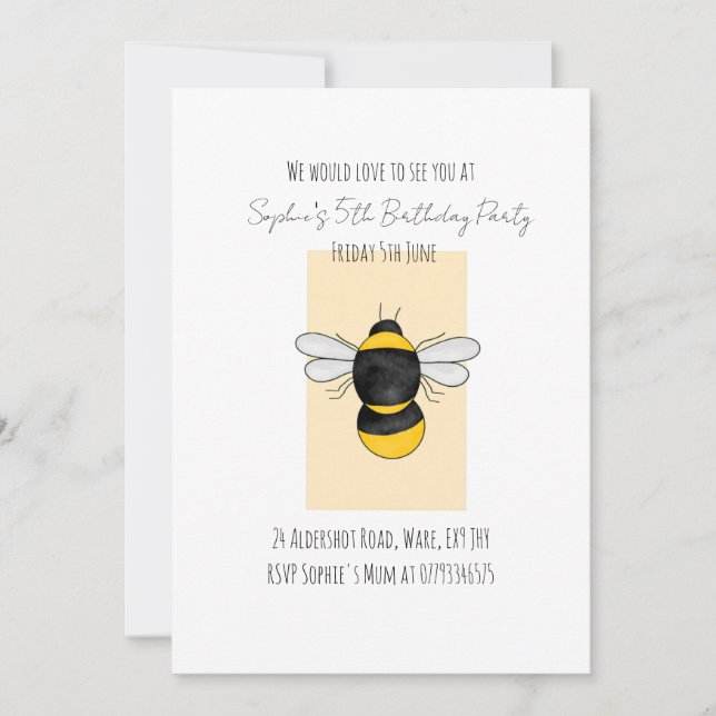 Bumble Bee mignonne invitation Anniversaire (Devant)