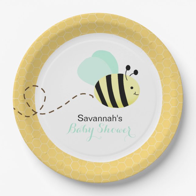 Bumble Bee Mint Green Wings Custom Paper Plate #2 (Front)