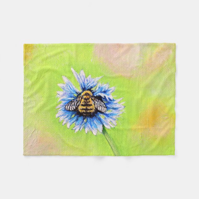 Bumble Bee on a Flower Painting Fleece Blanket (Front (Horizontal))