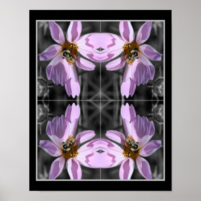 Bumble Bee On Cosmos Flower Partial Colour Abstrac Poster (Front)