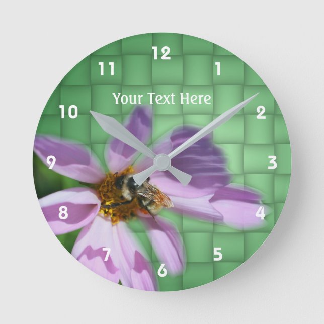 Bumble Bee On Cosmos Flower Round Clock (Front)