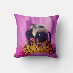 Bumble Bee On Cosmos Flower Throw Pillow