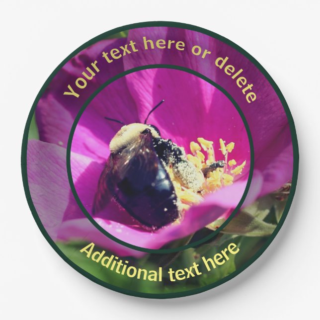 Bumble Bee On Flower Nature Personalized Party Paper Plate (Front)