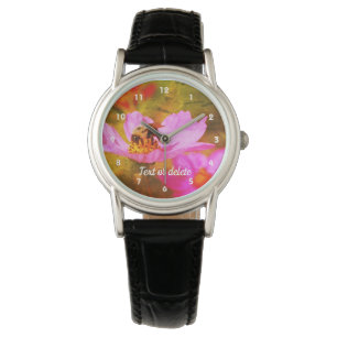 Bumble Bee On Pink Cosmos Abstract Personalized Watch