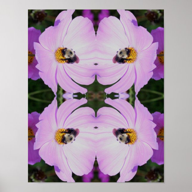 Bumble Bee On Pink Cosmos Flower Abstract  Poster (Front)
