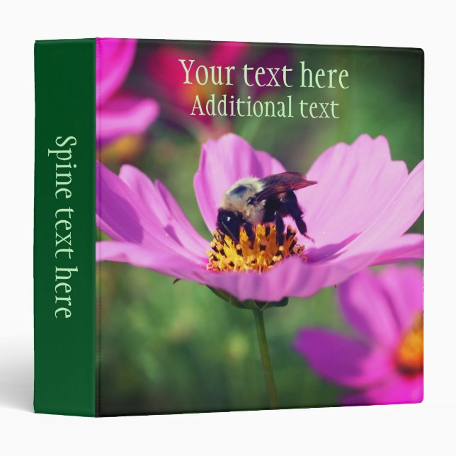 Bumble Bee On Pink Cosmos Flower Personalized Binder (Front/Spine)