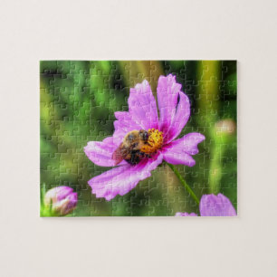 Bumble Bee on Pink Cosmos Jigsaw Puzzle