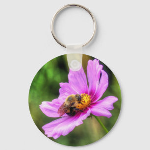 Bumble Bee on Pink Cosmos Keychain