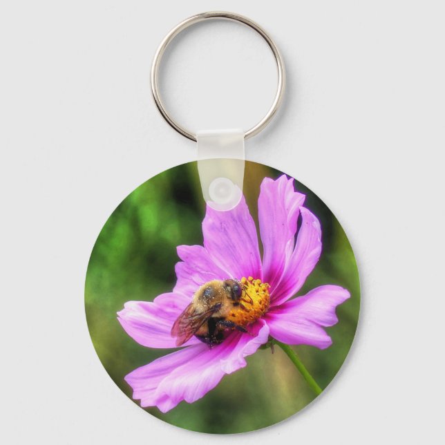 Bumble Bee on Pink Cosmos Keychain (Front)