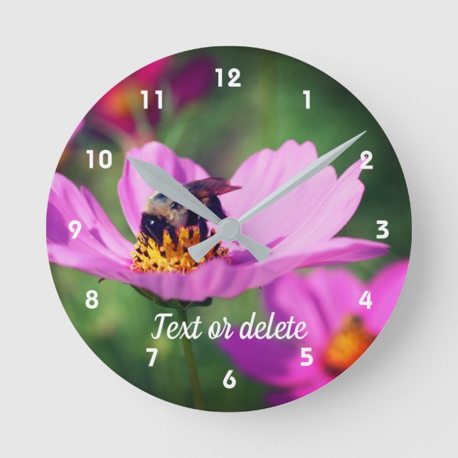 Bumble Bee On Pink Cosmos Personalized   Round Clock (Front)