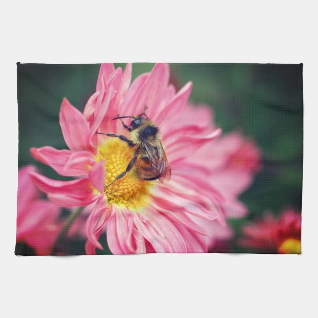 Bumble Bee On Pink Daisy Flower 2   Kitchen Towel (Horizontal)