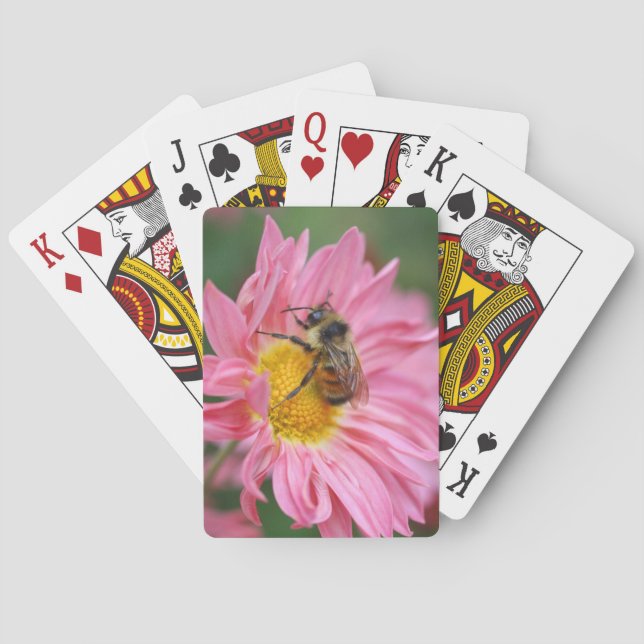 Bumble Bee On Pink Daisy Flower #2 Nature  Playing Cards (Back)