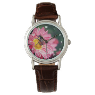 Bumble Bee On Pink Daisy Flower 2 Personalized  Watch