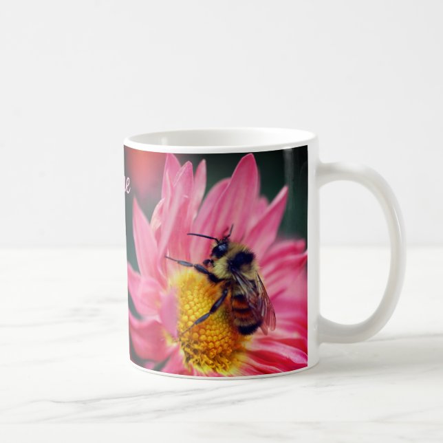 Bumble Bee On Pink Daisy Flower Personalized Coffee Mug (Right)
