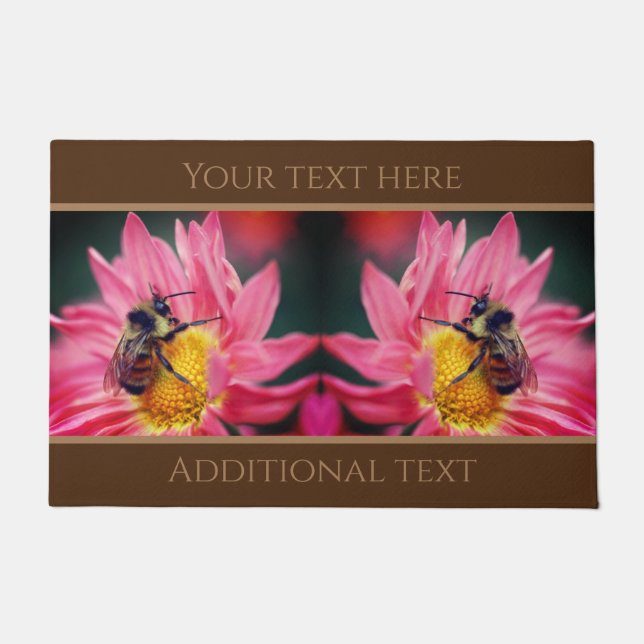Bumble Bee On Pink Daisy Flower Personalized  Doormat (Front)