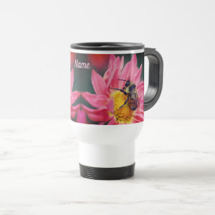 Bumble Bee On Pink Daisy Flower Personalized Travel Mug