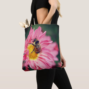Bumble Bee On Pink Daisy Flower  Tote Bag