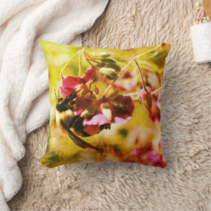 Bumble Bee On Pink Flower Abstract Grunge Throw Pillow